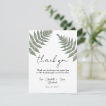 Forest Green Ferns Wedding Thank You 