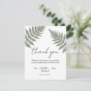Forest Green Ferns Wedding Thank You Card