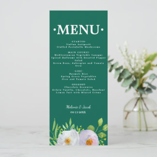 Forest Green Floral Printable Wedding Menu Card