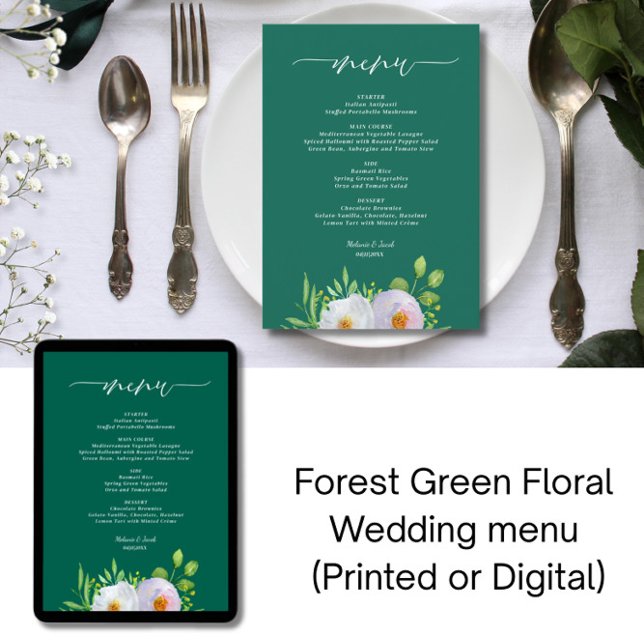 Forest Green Floral Printable Wedding menu Invitation (Creator Uploaded)