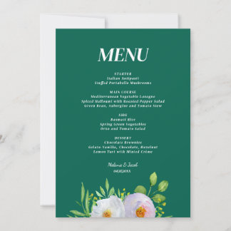 Forest Green Floral Printable Wedding menu  Invitation