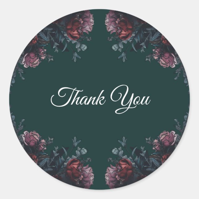 Forest Green Floral Wedding Classic Round Sticker (Front)