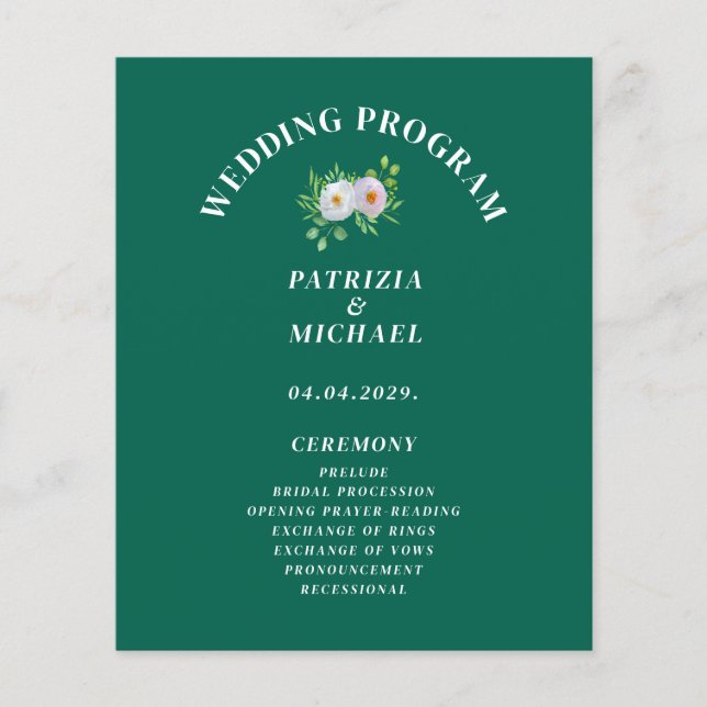 Forest Green Floral Wedding  Program Flyer (Front)