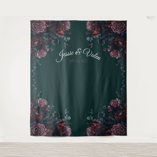 Forest Green Floral Wedding Tapestry (Front)