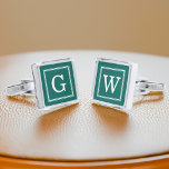 Forest Green Framed Monogram Silver Finish Cufflinks<br><div class="desc">Modern and trendy monogram initial.</div>