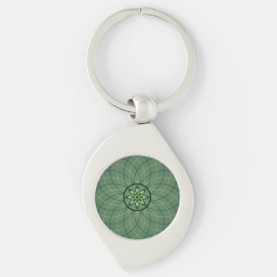 Forest Green Geometric Flower Key Ring