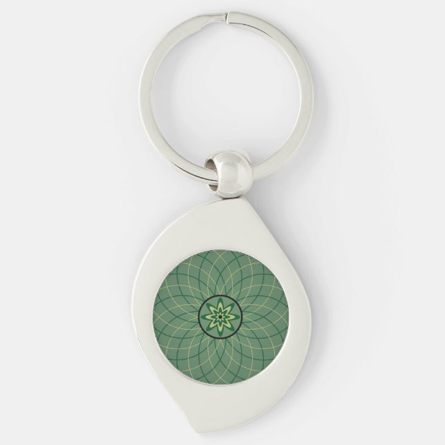 Forest Green Geometric Flower Key Ring (Front)