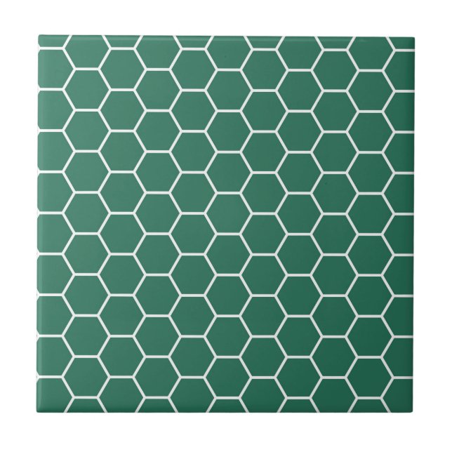 Forest Green Geometric Honeycomb Hexagon Pattern Tile (Front)