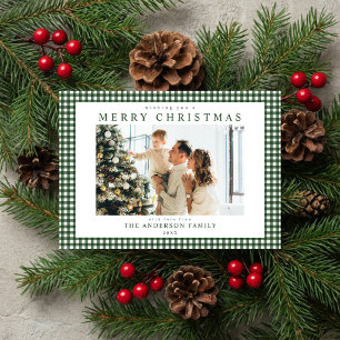 Forest Green Gingham Christmas Photo Holiday Card