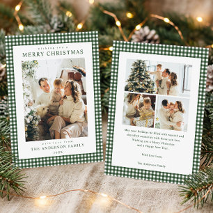 Forest Green Gingham Christmas Photo Holiday Card