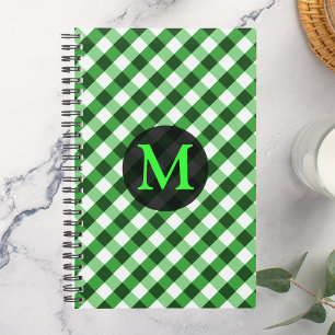 Forest Green Gingham Pattern Personalised Monogram Planner