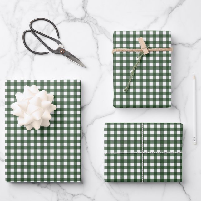Forest Green Gingham Wrapping Paper Sheet (Front)