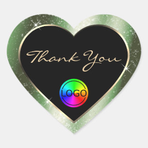 Forest Green Glitter Frame Thank You with Logo Heart Sticker