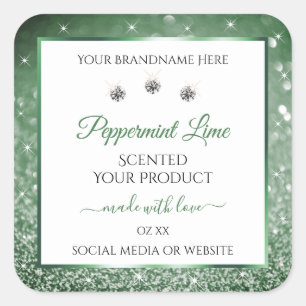 Forest Green Glitter White Product Labels Diamonds