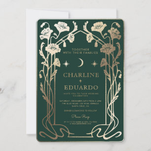 Forest Green & Gold Art Nouveau Photo Wedding  Invitation