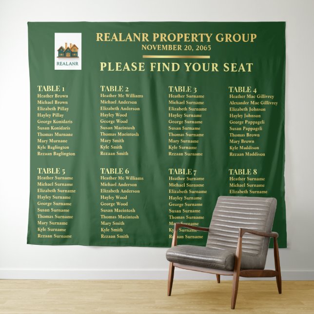 Forest Green Gold Corporate Seating Chart Logo Tapestry (In Situ (Horizontal))