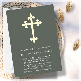 Forest Green Gold Cross Baptism