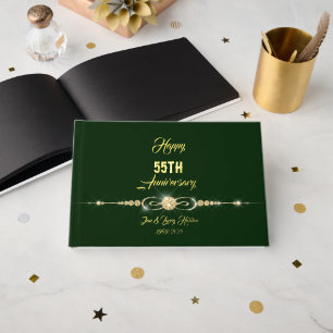 Forest Green Gold Foil Anniversary  Guest Book