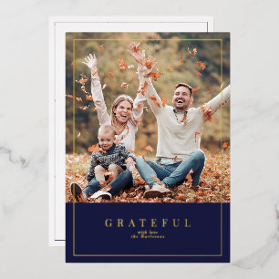 Forest green gold foil Thanksgiving family photo  Holiday Card