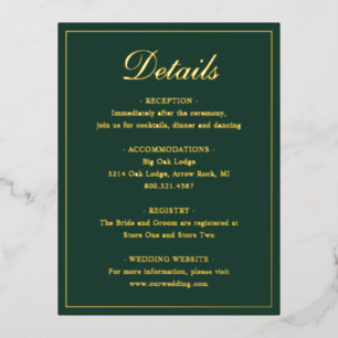 Forest Green Gold Foil Wedding Enclosure Card