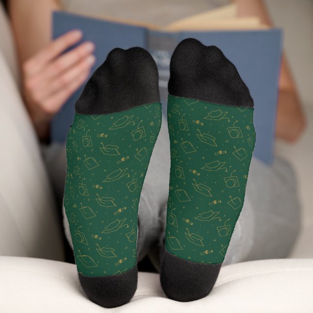 Forest Green & Gold Graduation Cap Toss Socks (Bottom)