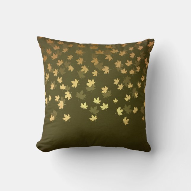 Forest Green Gold Leaves Fall  Cushion (Front)