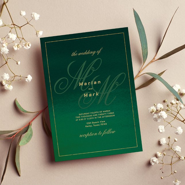 Forest green gold monogram initials Wedding Invitation (Forest green gold monogram initials Wedding )