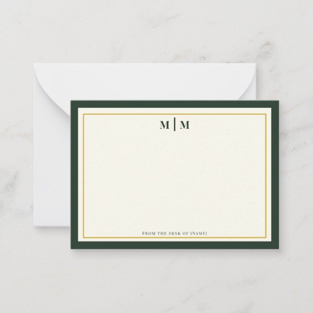 Forest Green Gold Monogram Professional Personal Card (Front)