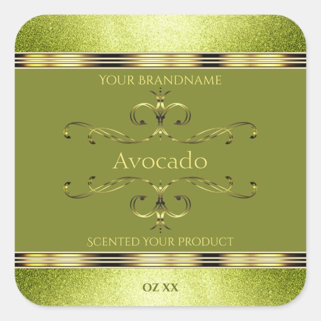 Forest Green Gold Product Labels Glitter Borders (Front)