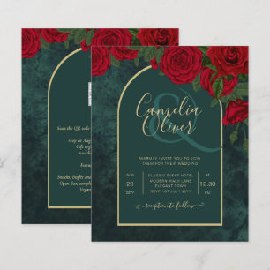 Forest Green Gold RED Roses Winter Wedding