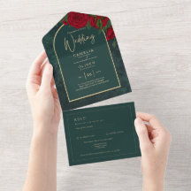Forest Green Gold RED Roses Winter Wedding