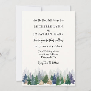 Forest Green Gold Trees Minimal Christian Wedding Invitation