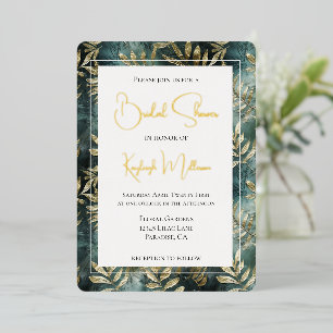 Forest Green Gold Tropical Leaves Bridal Shower