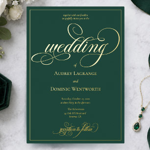 Forest Green Gold Wedding Script Calligraphy