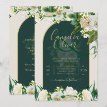 Forest Green Gold White Roses Winter Wedding