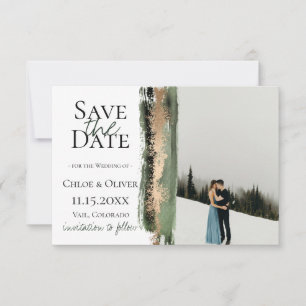 Forest Green Golden Brush Photo Save The Date Announcement