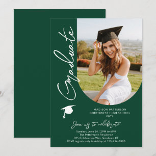 Forest Green Graduate Photo Graduation Party Invitation