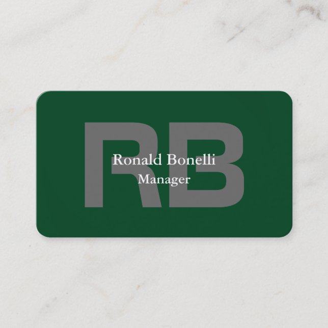 Forest Green Grey Bold Monogram Stylish Modern Business Card (Front)