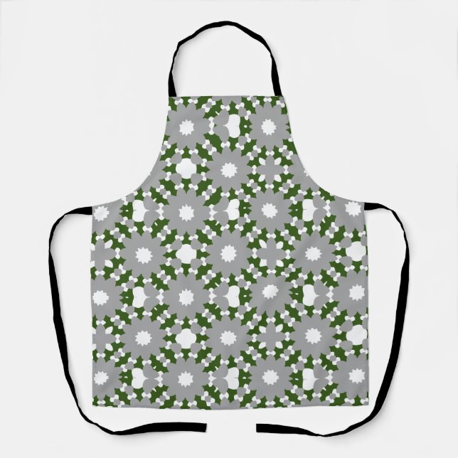 Forest Green Grey White Connected Circles Pattern Apron (Front)