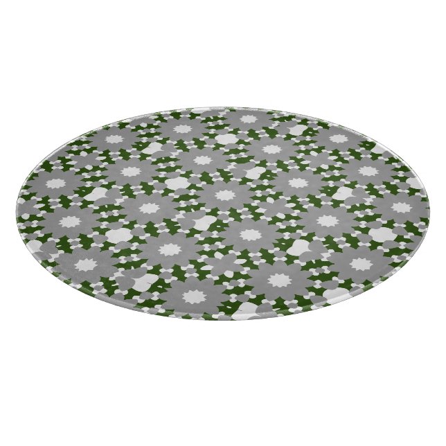 Forest Green Grey White Connected Circles Pattern Cutting Board (Corner)