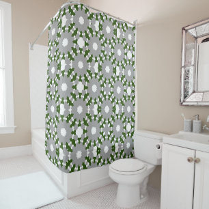 Forest Green Grey White Connected Circles Pattern Shower Curtain