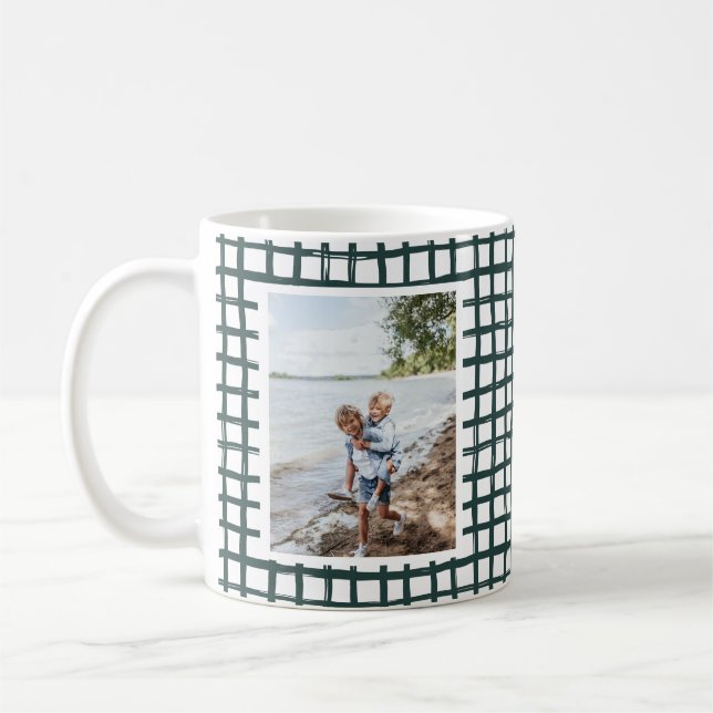 Forest Green Hand Drawn Plaid Pattern 2 Photo Coffee Mug (Left)