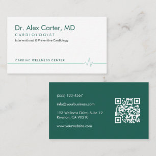 Forest Green Heartbeat EKG Cardiologist Business Card