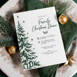 Forest Green Holiday Family Christmas Dinner Invitation