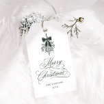 Forest Green Holly Berry Bouquet Merry Christmas Gift Tags<br><div class="desc">This Christmas gift tag features elegant and romantic swirly calligraphy lettering with a winter holly berry bouquet,  and a simple pine tree pattern on the back. For more advanced customisation of this design,  please click the BLUE DESIGN TOOL BUTTON above!</div>