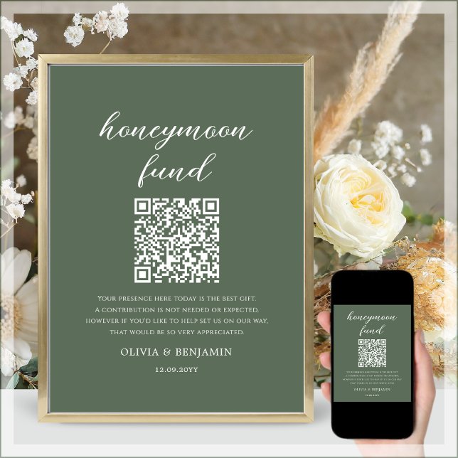 Forest Green | Honeymoon Fund QR Code Wedding Sign (Creator Uploaded)