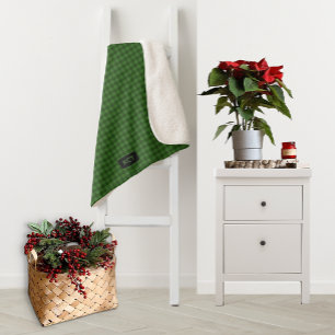 Forest Green Knitted Look Plaid - Add Initials to  Sherpa Blanket