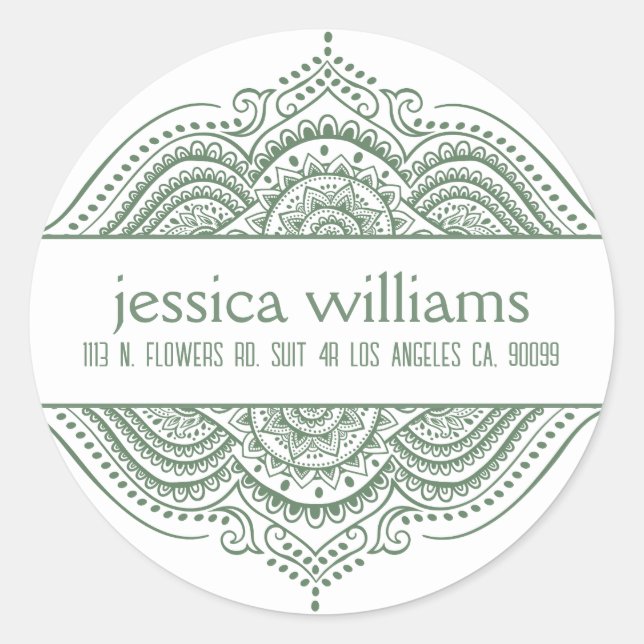 Forest Green Lace Floral Paisley Geometric Design Classic Round Sticker (Front)