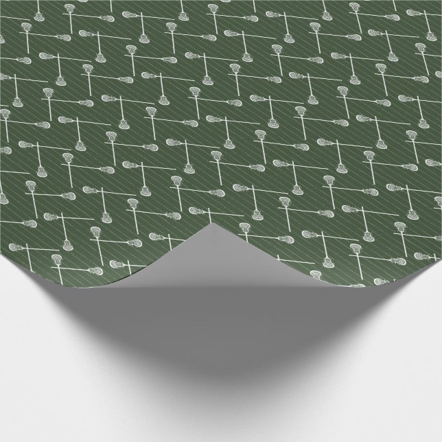 Forest Green Lacrosse White Sticks Patterned Wrapping Paper (Corner)