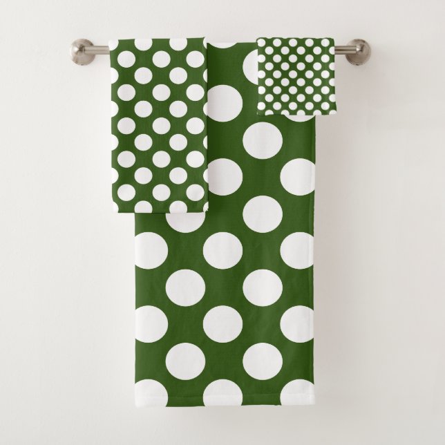 Forest Green : Large white Polka Dot Pattern Bath Towel Set (Insitu)
